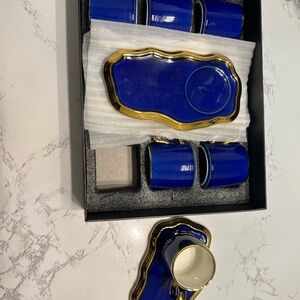 Cobalt Blue Porcelain Espresso Set with Gold Trim